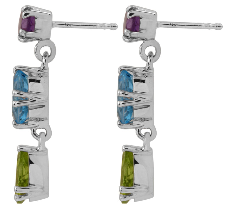 Amethyst, Peridot & Swiss Blue Topaz Sterling D rop Earrings — View 2