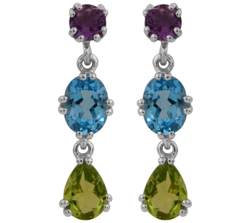 Amethyst, Peridot & Swiss Blue Topaz Sterling D rop Earrings — Main view