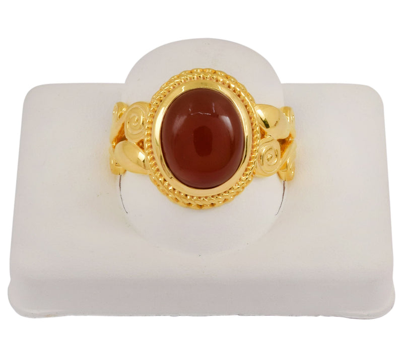 14k Gold Plated Oval Chocolate Moon Stone Bezel Set Ring — View 9