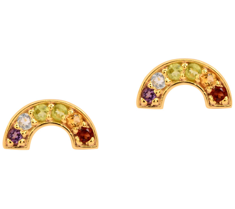 14k Gold Plated Multistone Stud Sterling Earrin gs — View 4