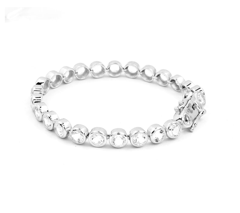Sterling Silver Round Rock Crystal Tennis Brace let — Main view