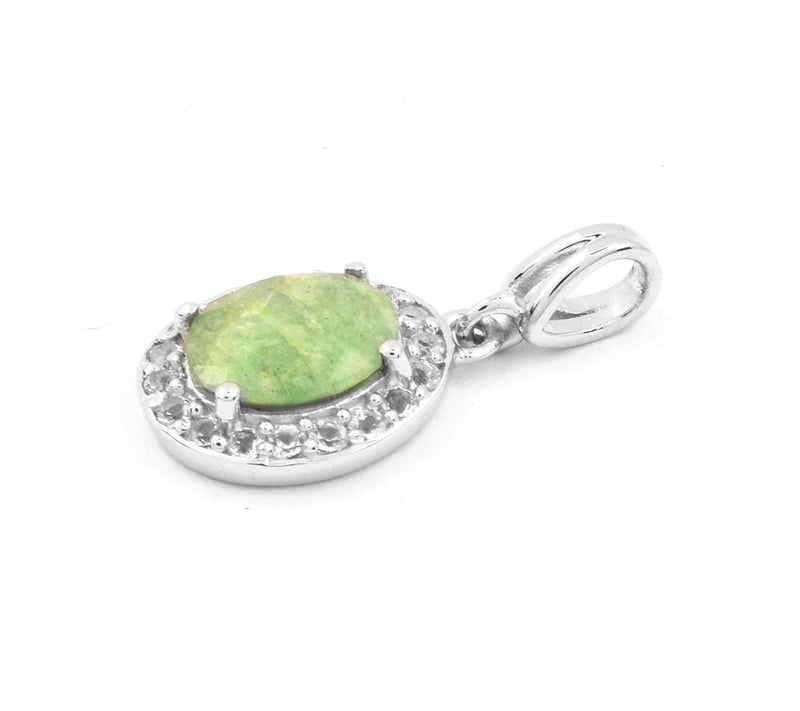 Sterling Silver Dyed Emerald & White Topaz Halo Pendant — View 6