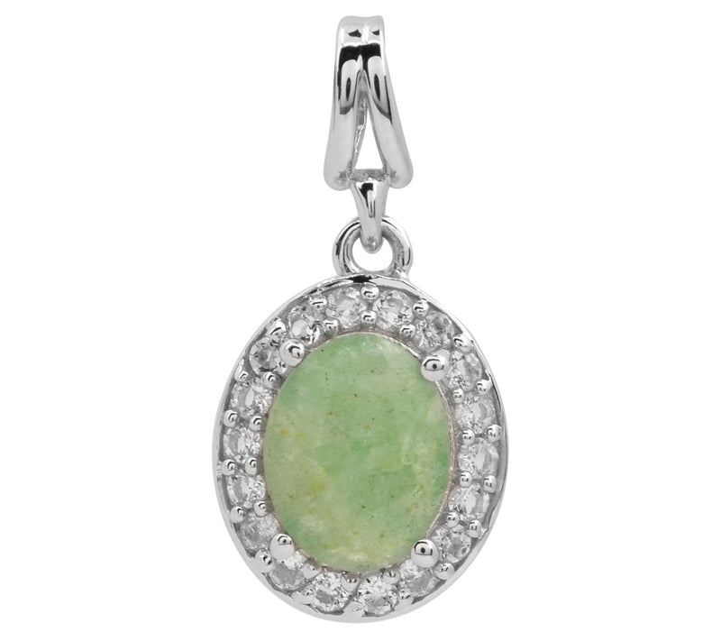 Sterling Silver Dyed Emerald & White Topaz Halo Pendant — Main view