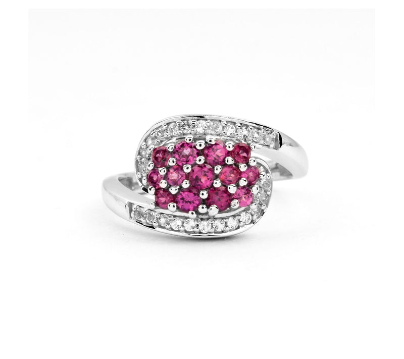 Sterling Silver Rhodolite & White Topaz Flower Ring — View 6