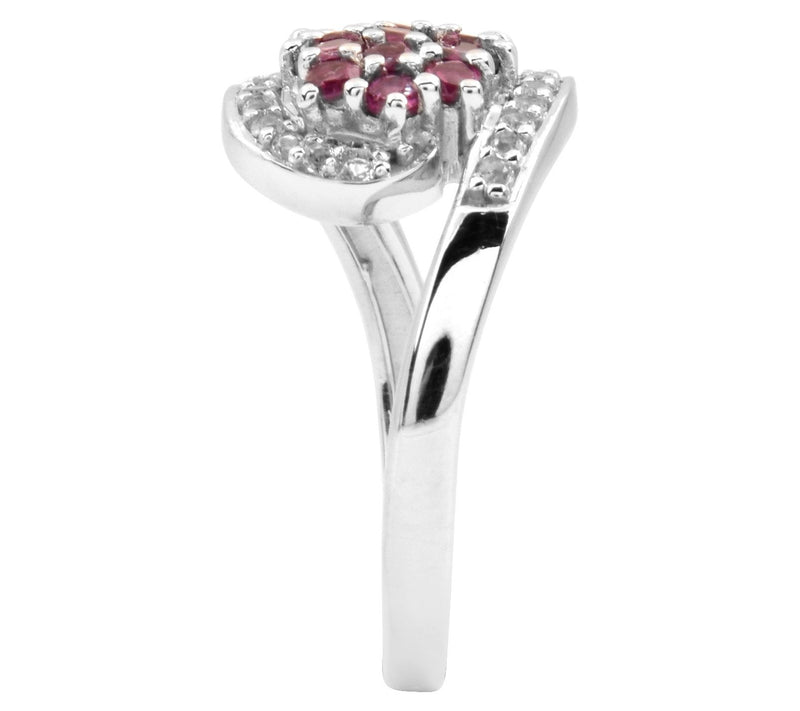 Sterling Silver Rhodolite & White Topaz Flower Ring — View 4