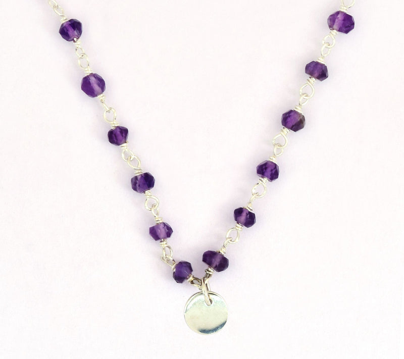 Sterling Silver Amethyst Beads Rosary Chain Nec klace — View 3
