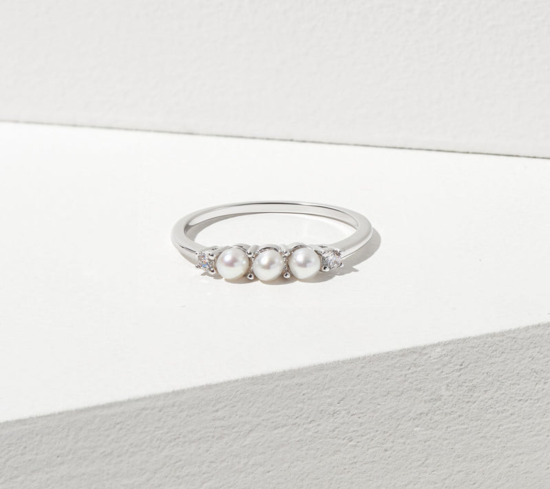 Diamonique Sterling Silver Cultured Freshwaterearl Band — View 2
