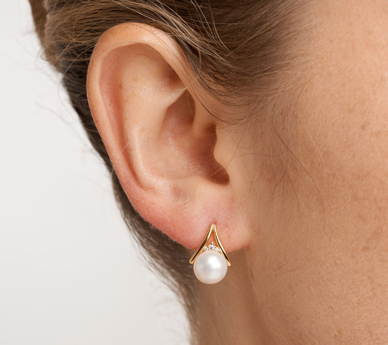 Diamonique and Cultured Freshwater Pearl Earrings — View 5