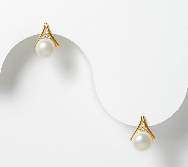 Diamonique and Cultured Freshwater Pearl Earrings — View 4