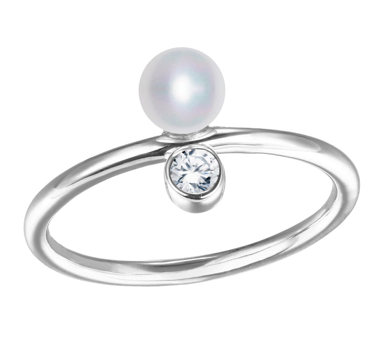 Diamonique Diamond White Pearl Ring, Sterling Silver — Main view