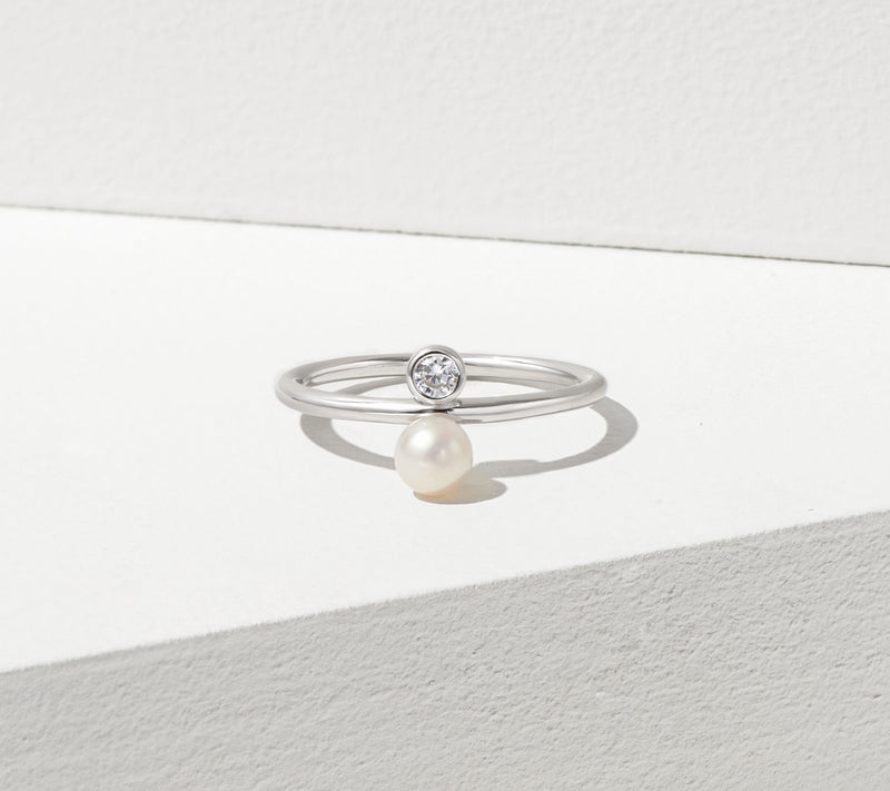 Diamonique Diamond White Pearl Ring, Sterling Silver — View 2