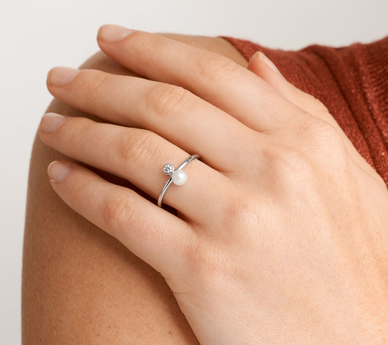 Diamonique Diamond White Pearl Ring, Sterling Silver — View 3