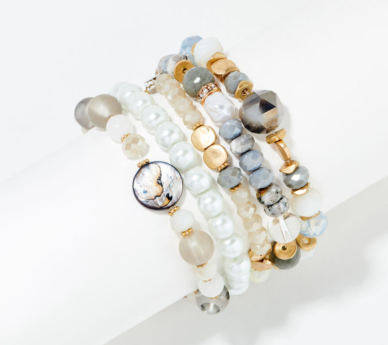 Susan Graver Set of 5 Simulated Pearl & Bead Bracelets — View 9