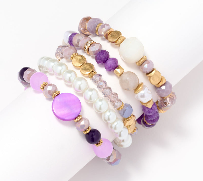 Susan Graver Set of 5 Simulated Pearl & Bead Bracelets — View 11