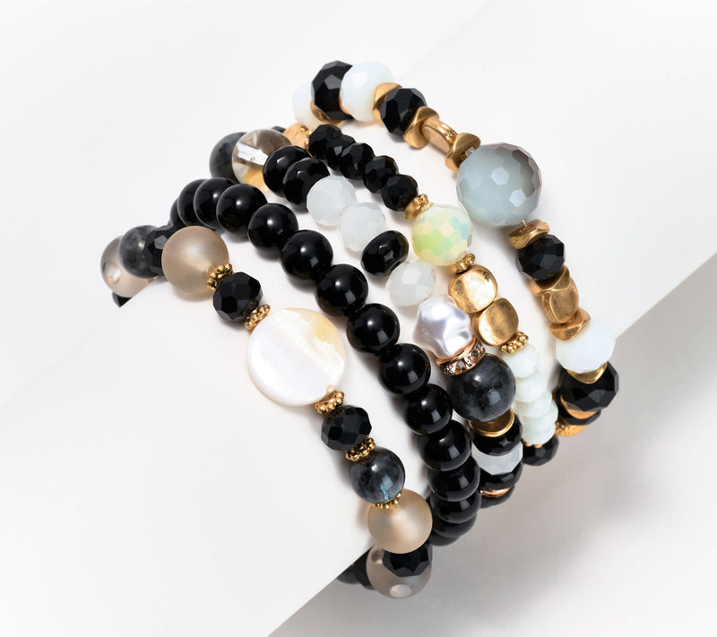 Susan Graver Set of 5 Simulated Pearl & Bead Bracelets — View 2