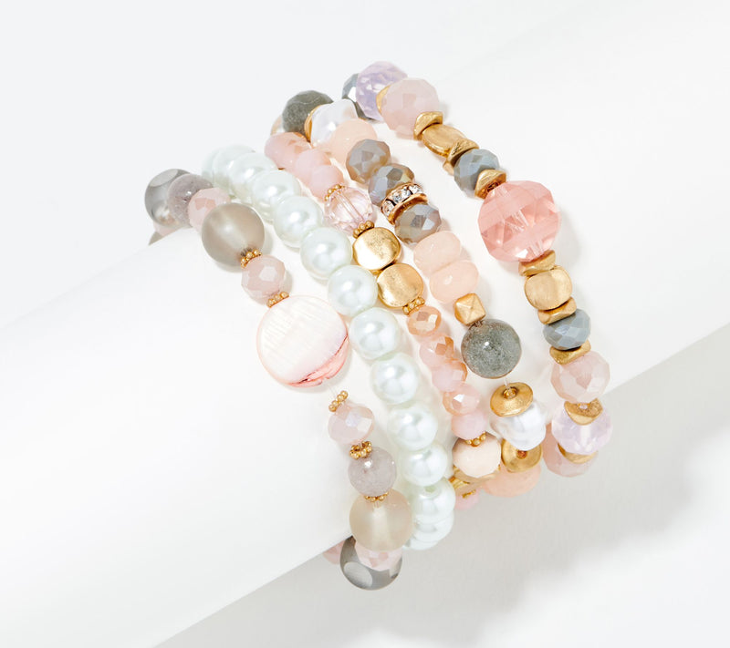 Susan Graver Set of 5 Simulated Pearl & Bead Bracelets — View 12
