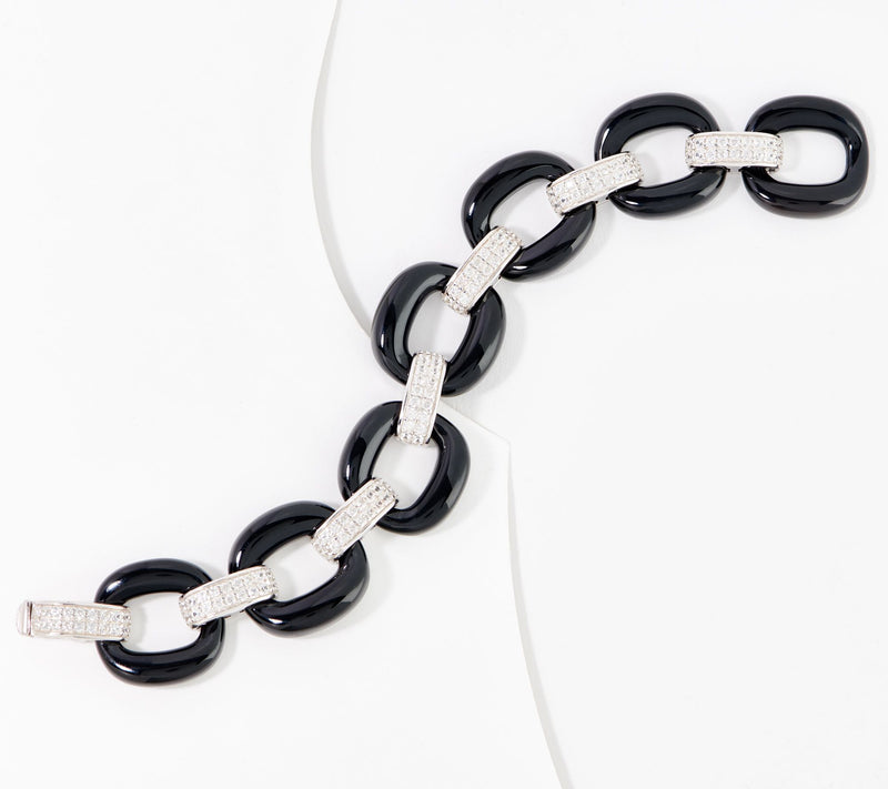 Affinity Gems Opaque Gemstone & White Zircon Link Bracelet, Sterling Silver — Main view