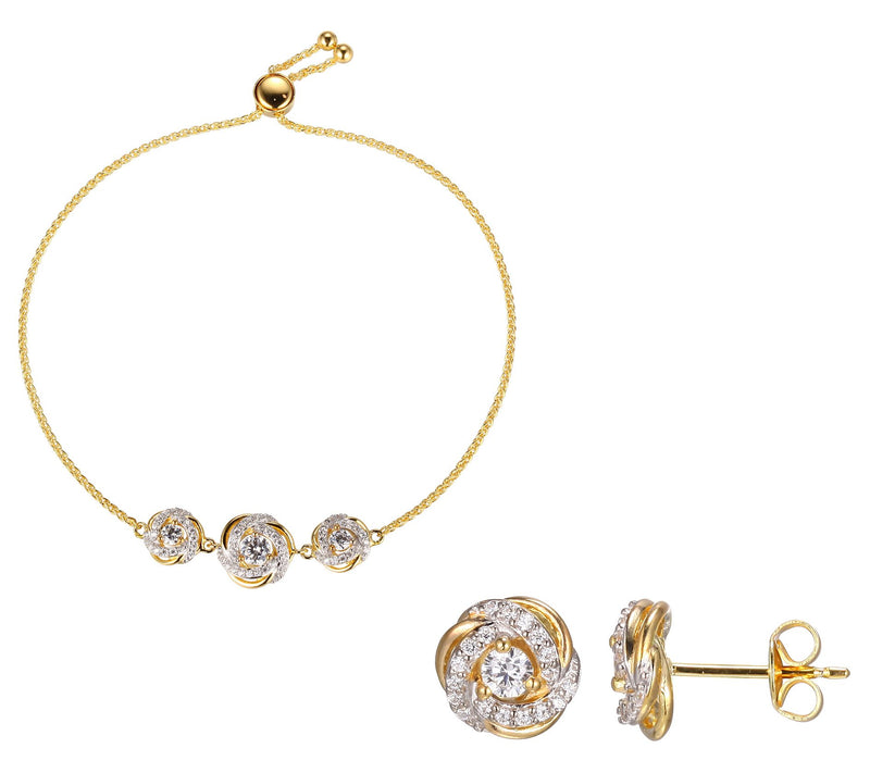 Diamonique Love Knot Bracelet & Earring Set, 18Gold Clad — View 3