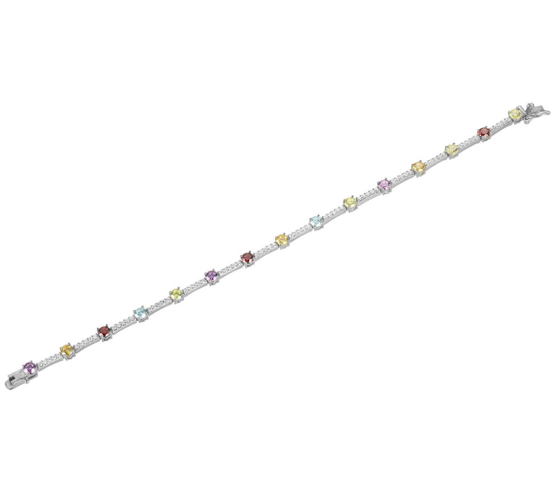 Diamonique Sterling Silver Gemstone Station Bracelet — View 4