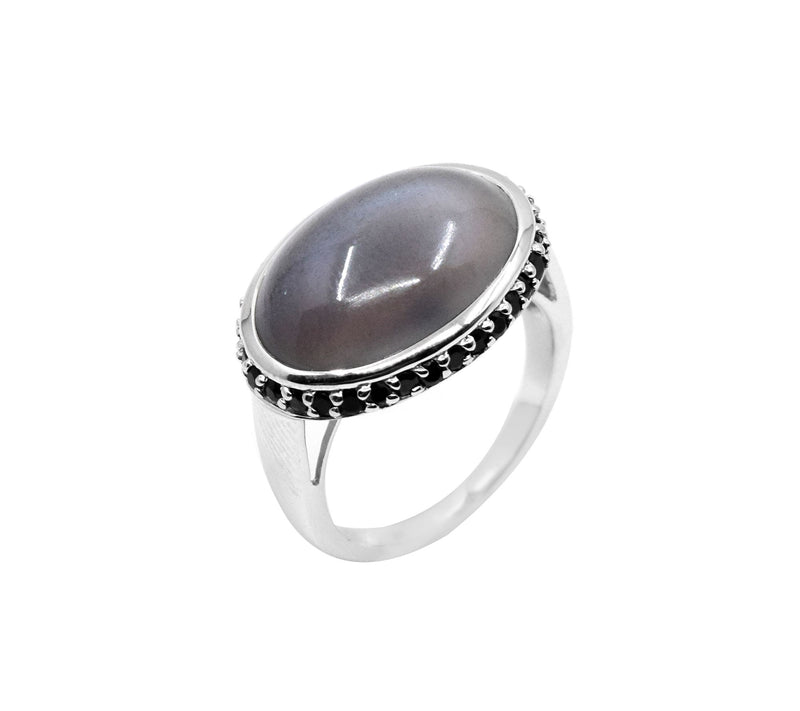 Affinity Gems Gray Moonstone & Black Spinel Steling Ring — View 3