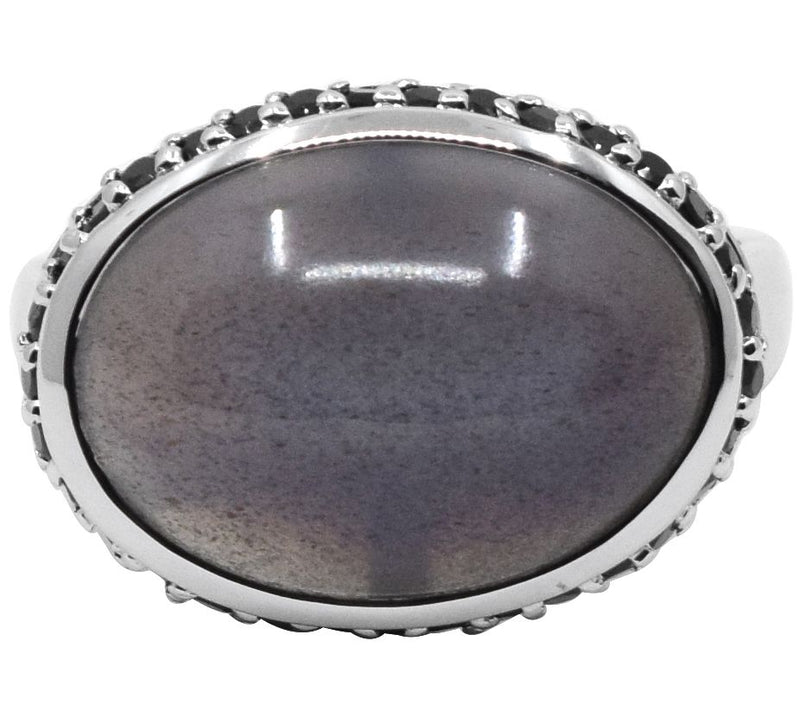 Affinity Gems Gray Moonstone & Black Spinel Steling Ring — View 4