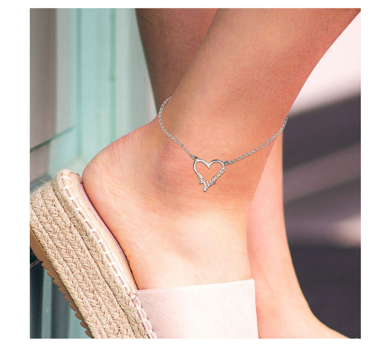 Sterling Silver My Heart Is Yours Open Heart Anklet — View 5