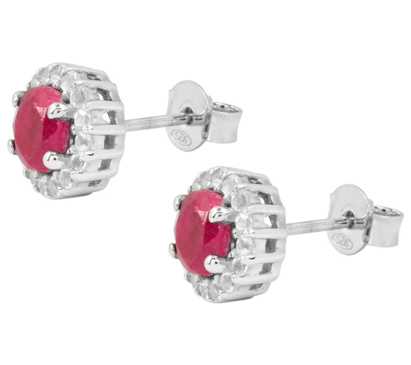 Affinity Gems Dyed Red Corundumand Halo Earri ngs, Sterling — Main view