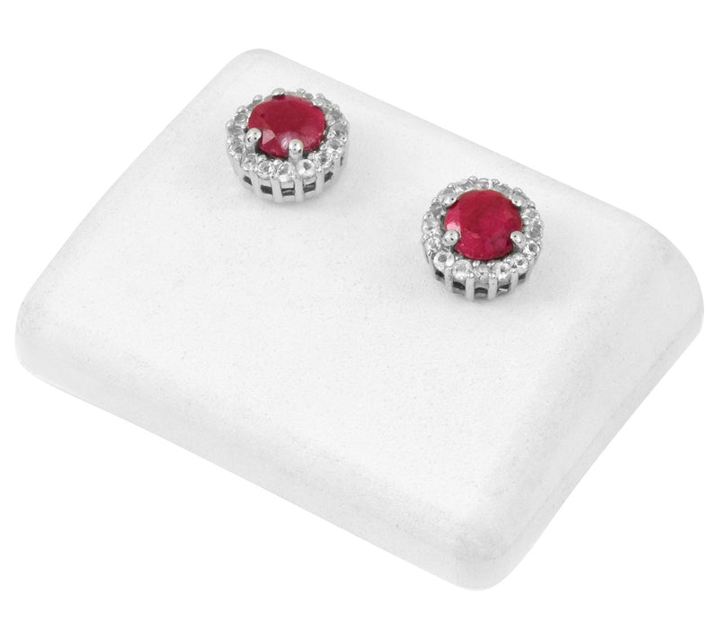Affinity Gems Dyed Red Corundumand Halo Earri ngs, Sterling — View 7