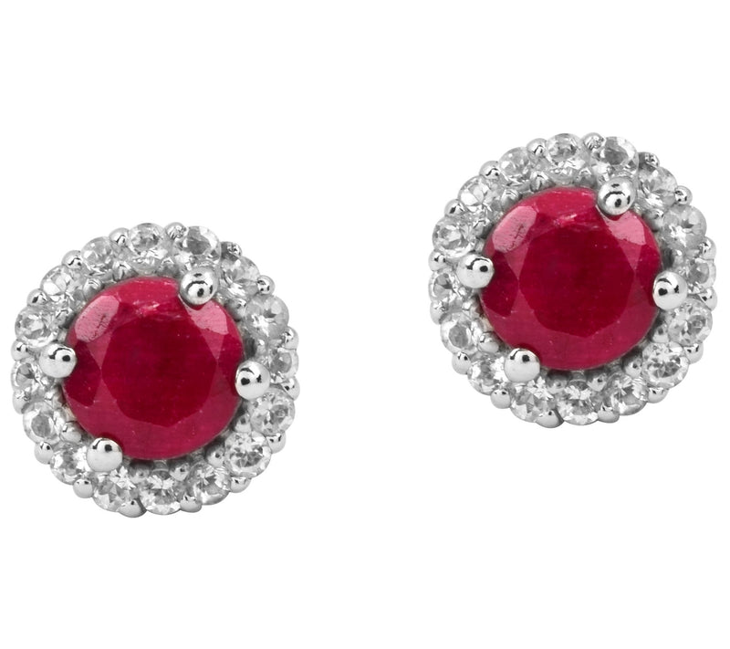 Affinity Gems Dyed Red Corundumand Halo Earri ngs, Sterling — View 4