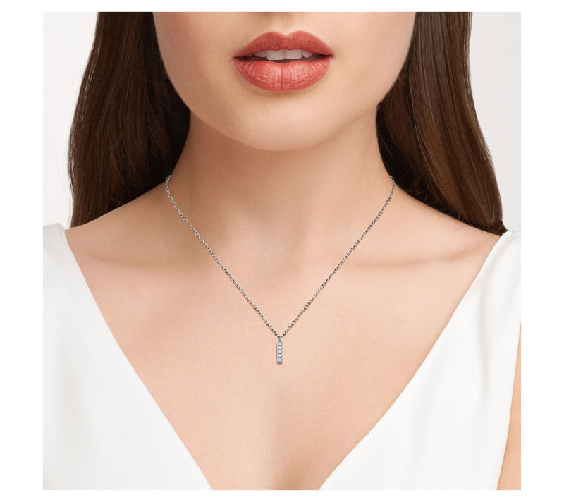 Diamonique Mini Bar Necklace, Sterling Silver — View 4