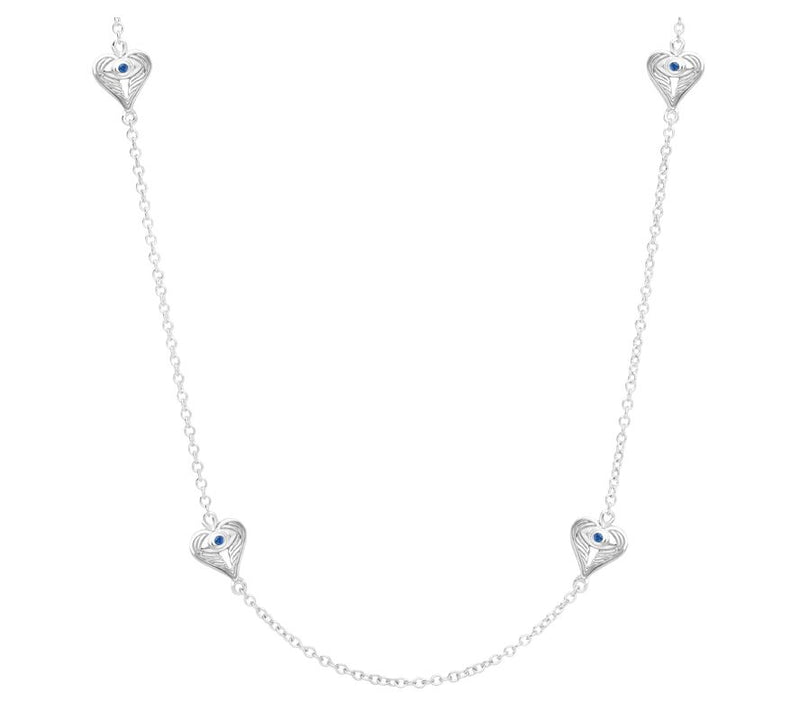 Goddaughters Sterling and Blue Sapphire Heart Station Necklace — Main view