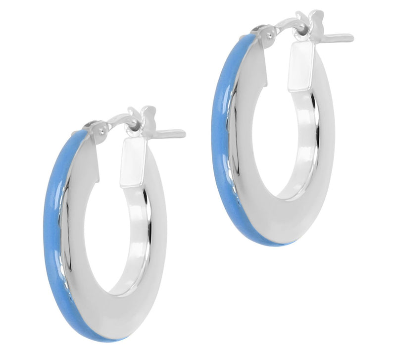 Italian Silver Enamel Hoop Earrings, Sterling Slver — View 5