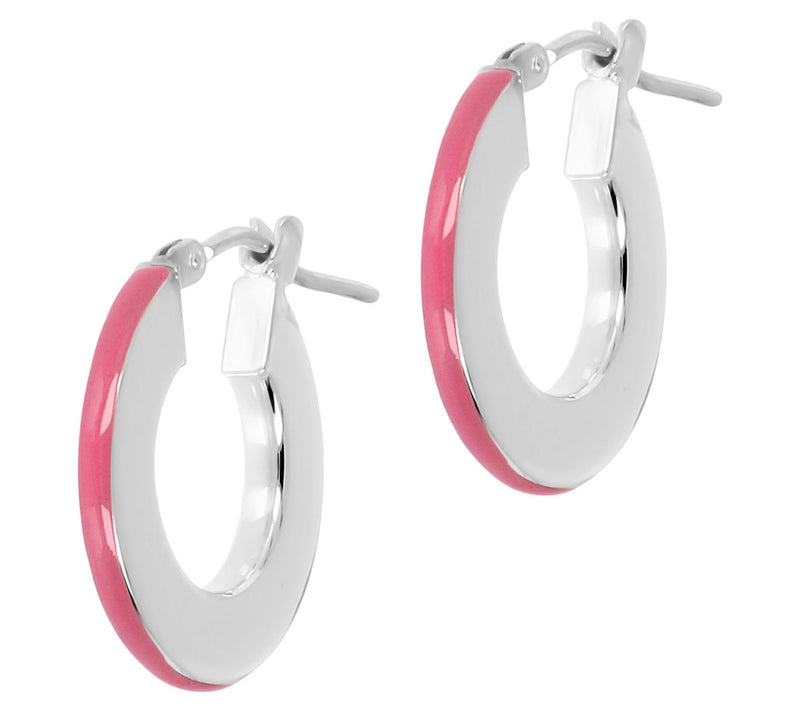 Italian Silver Enamel Hoop Earrings, Sterling Slver — View 7