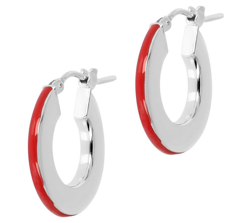 Italian Silver Enamel Hoop Earrings, Sterling Slver — View 9
