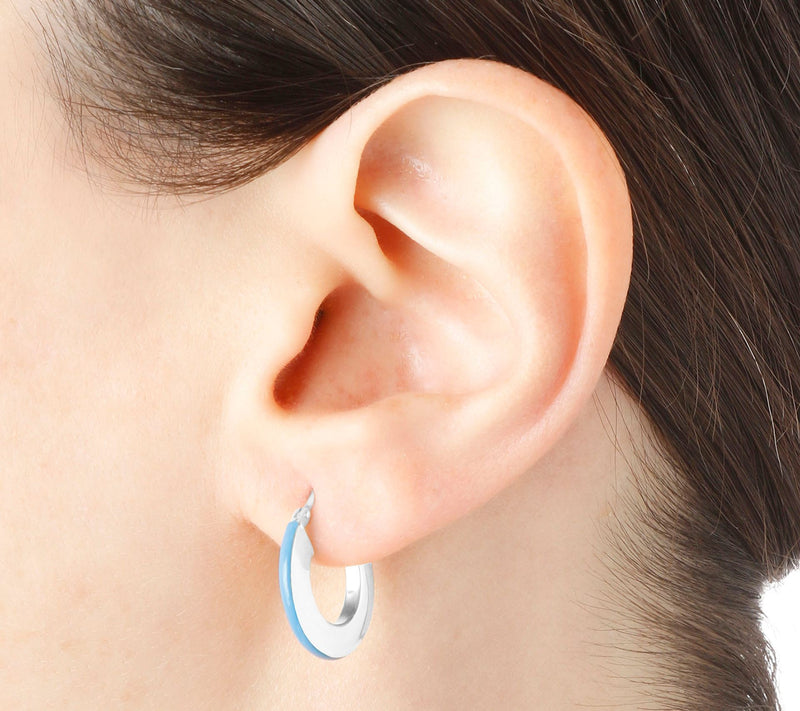 Italian Silver Enamel Hoop Earrings, Sterling Slver — View 13