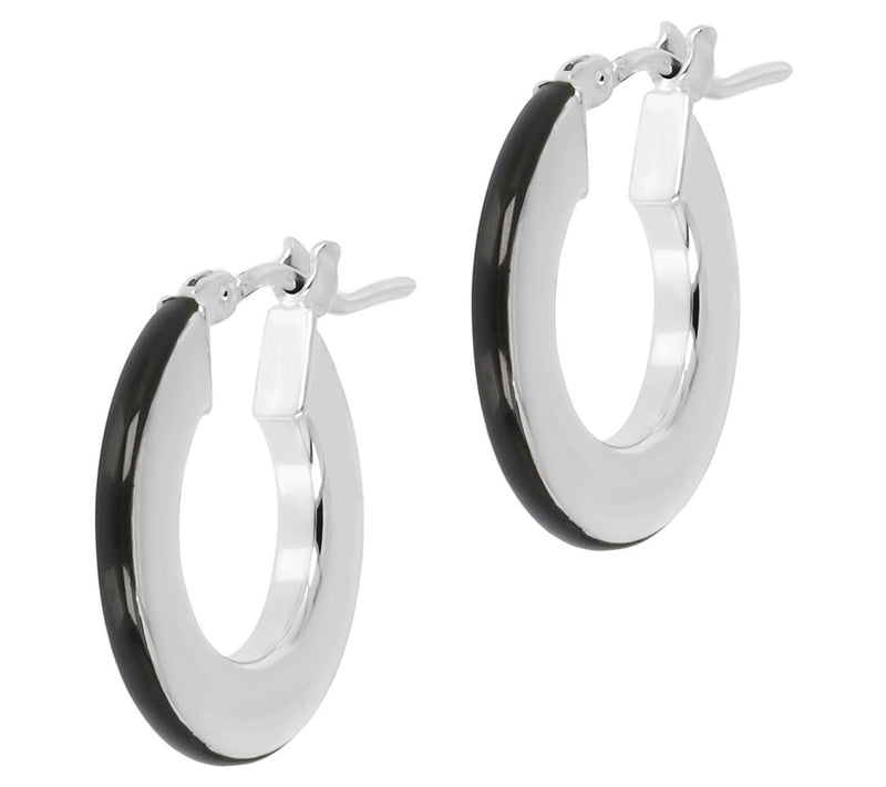 Italian Silver Enamel Hoop Earrings, Sterling Slver — Main view