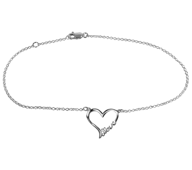 Sterling Silver Love Open Heart Anklet — View 3