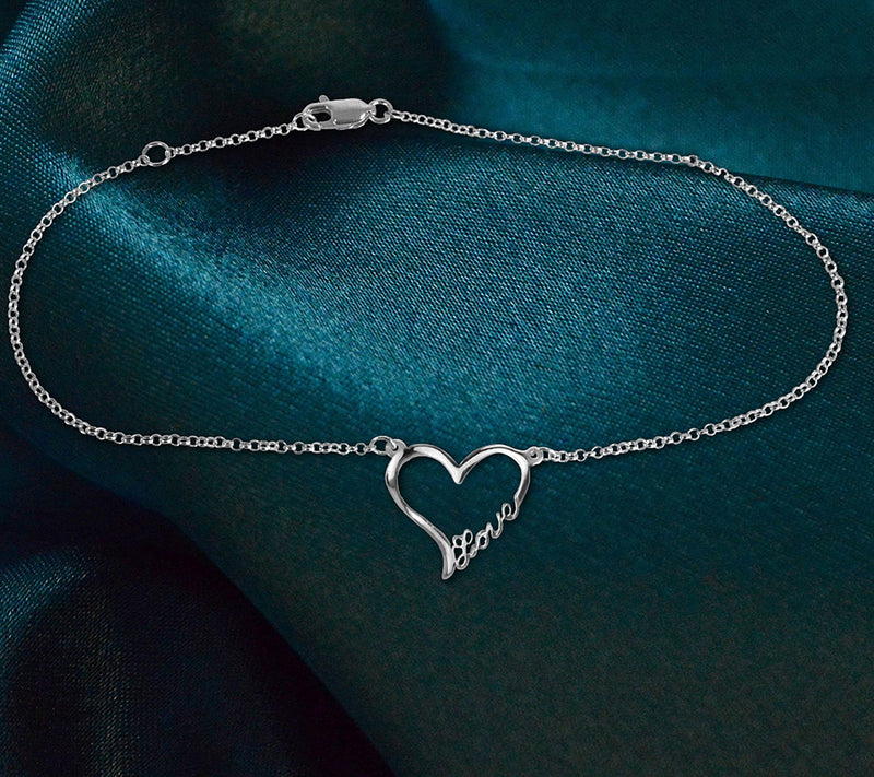 Sterling Silver Love Open Heart Anklet — View 4