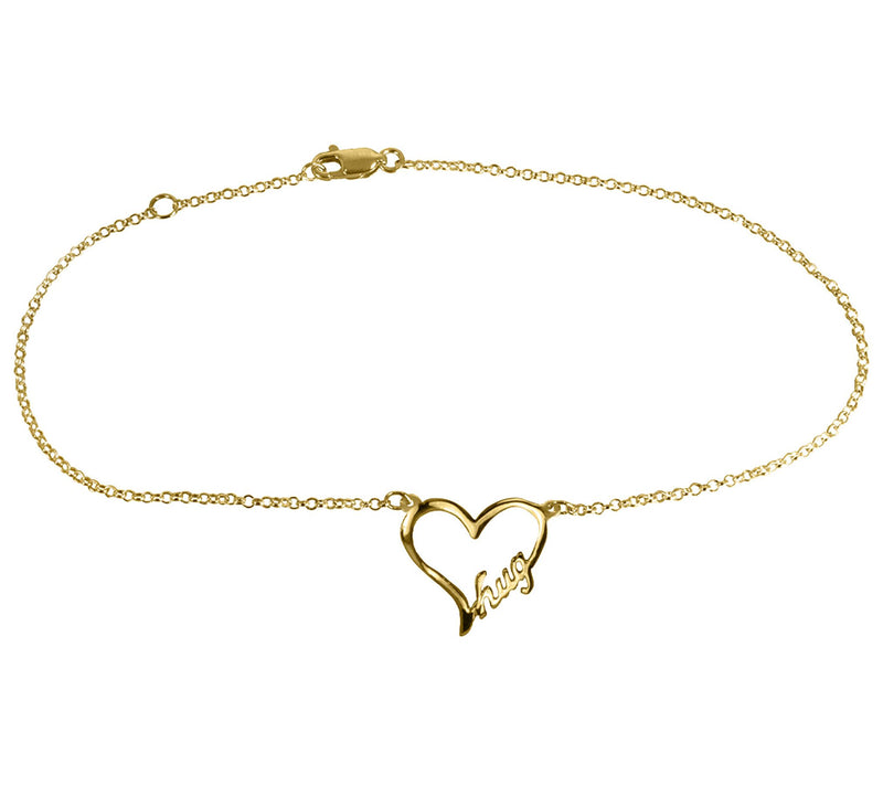 14K Gold Plated Hug Open Heart Anklet — View 3