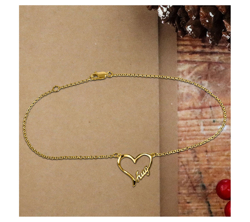 14K Gold Plated Hug Open Heart Anklet — View 4