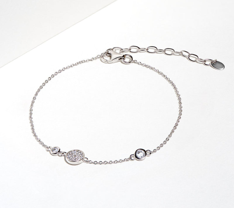 Diamonique Disc with Round Bezels Bracelet, Ste rling Silver — Main view