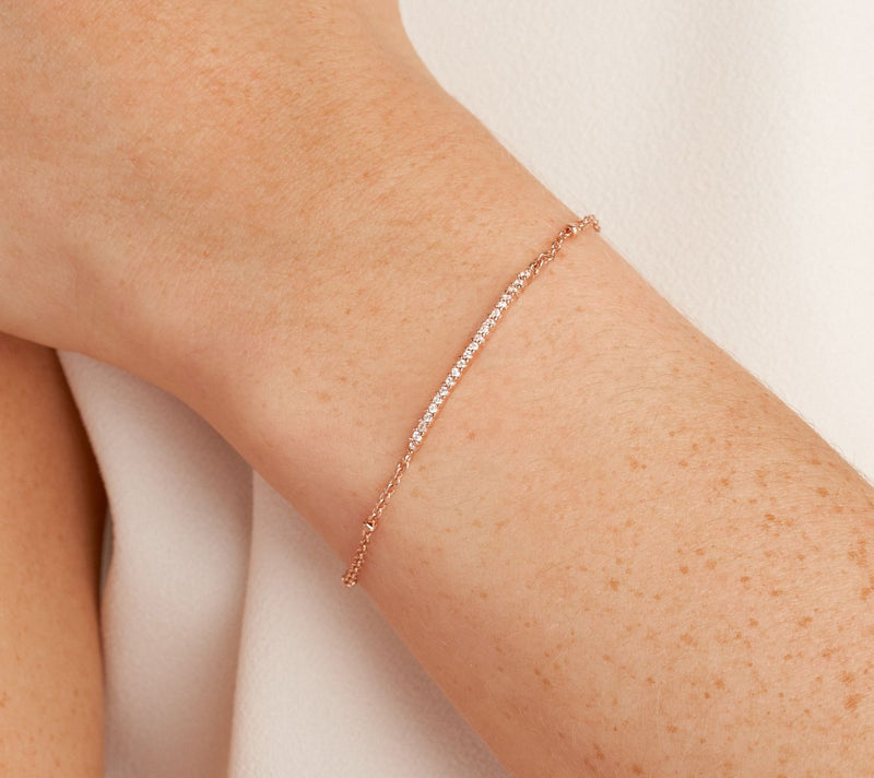 Diamonique Delicate Layering Bar Bracelet, 18K Gold Clad — View 9