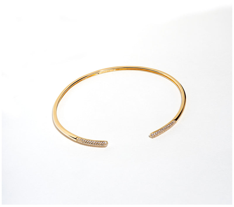Diamonique Slim Open Bangle, 18K Gold Clad — View 7
