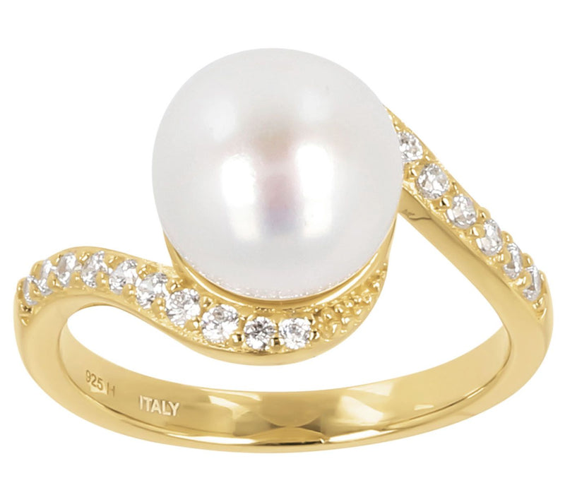 Honora x Diamonique Cultured Pearl Bypass Ring,Sterling Silver — View 5