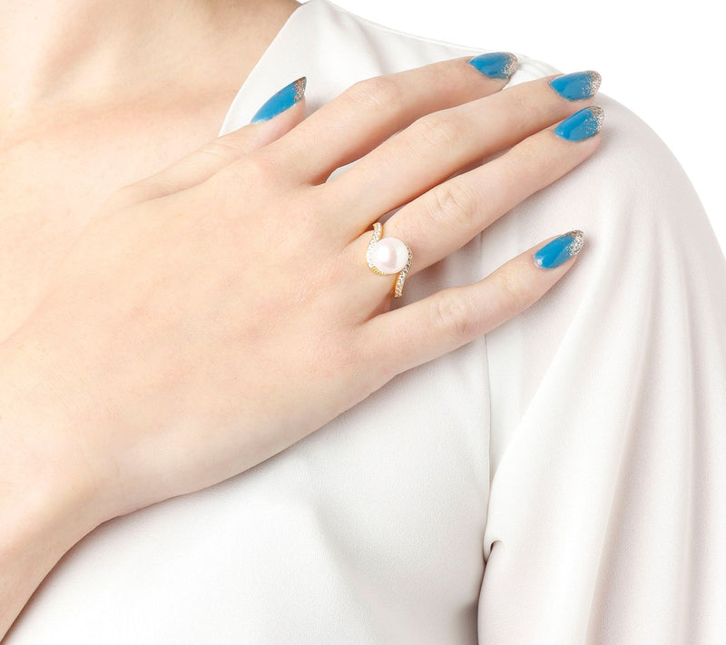 Honora x Diamonique Cultured Pearl Bypass Ring,Sterling Silver — View 8