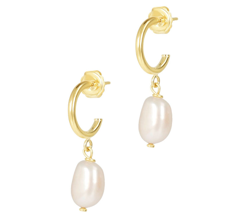 Honora Mini Hoop Cultured Pearl Dangle Earrings, 14K Plated — Main view