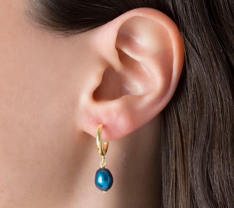 Honora Mini Hoop Cultured Pearl Dangle Earrings, 14K Plated — View 14