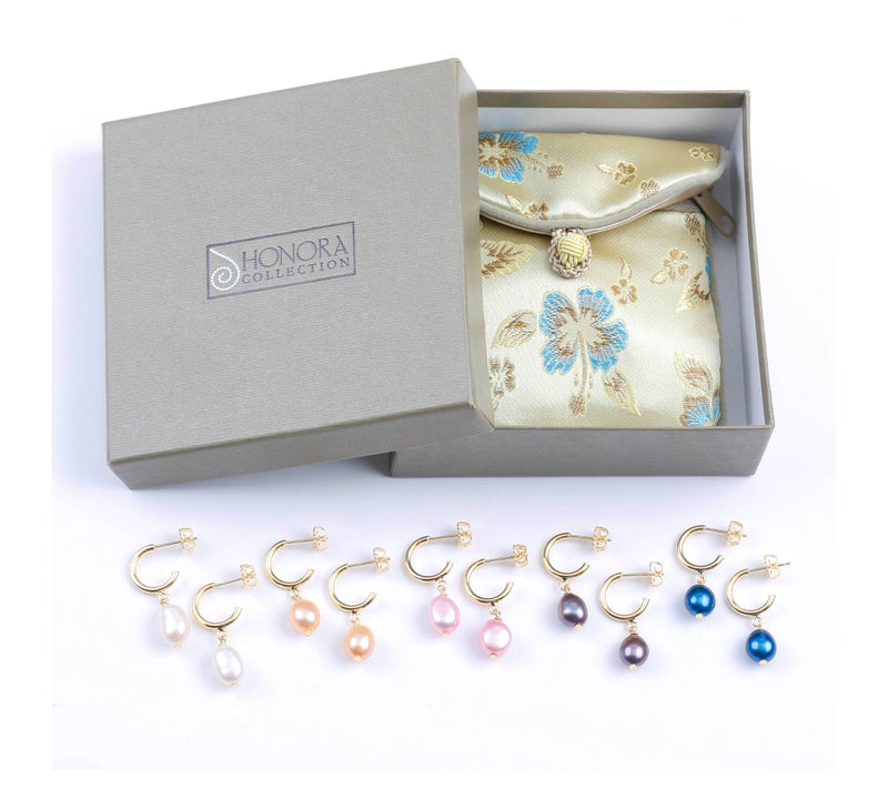 Honora Mini Hoop Cultured Pearl Dangle Earrings, 14K Plated — View 13
