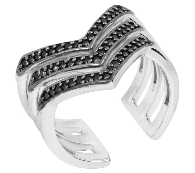 Affinity Gems Sterling Silver Multi-Row Black Spinel Ring — View 3