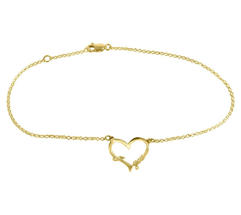 Open Heart "I Love You" 14K Gold Plated Sterling Silver Anklet — Main view
